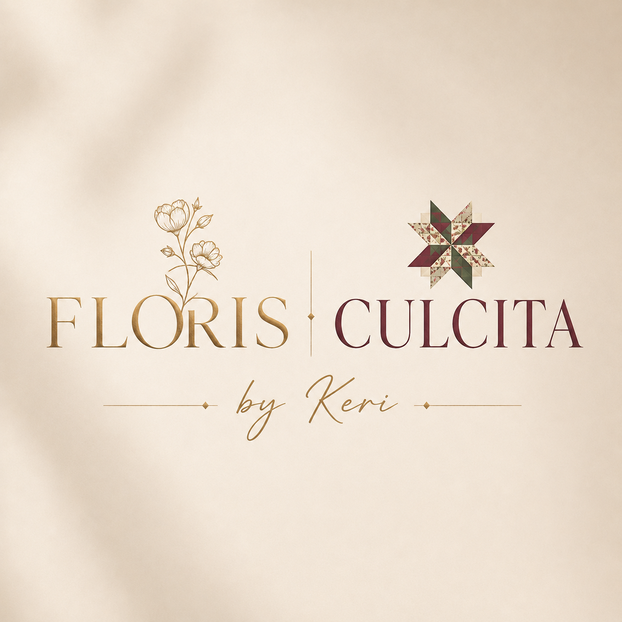 By-Keri brand mark for FLORIS botanical art and CULCITA quilts
