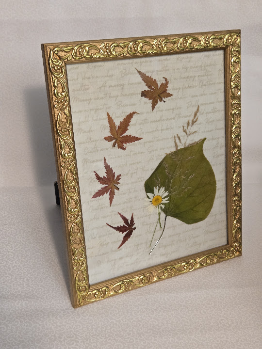 Golden Botanical: layered leaves, archival lamination, decorative gold frame by FLORIS by Keri