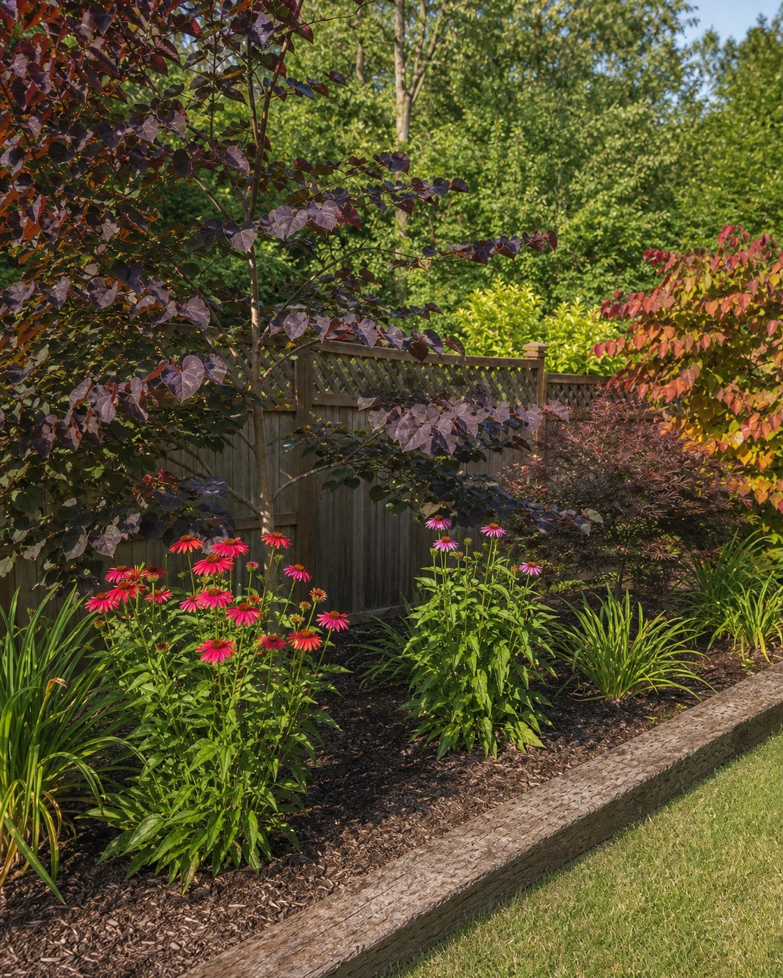 Keri’s garden with burgundy leaves and pink coneflowers, inspiration for FLORIS botanical art